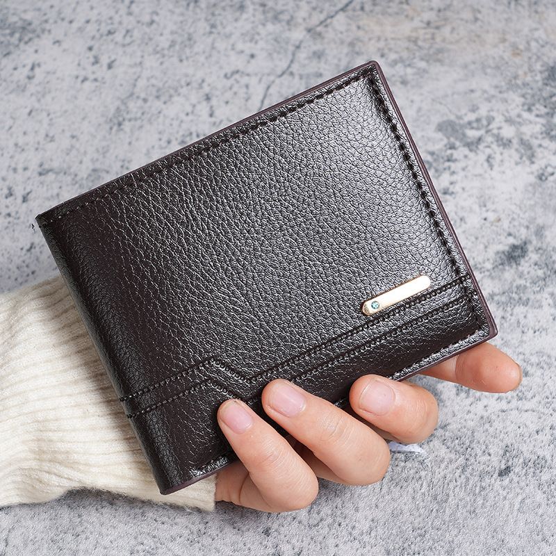 New Men's Short Wallet Fashion Casual Lychee Pattern Soft Leather Wallet Multiple Card Slots Small Wallet_voghion.com