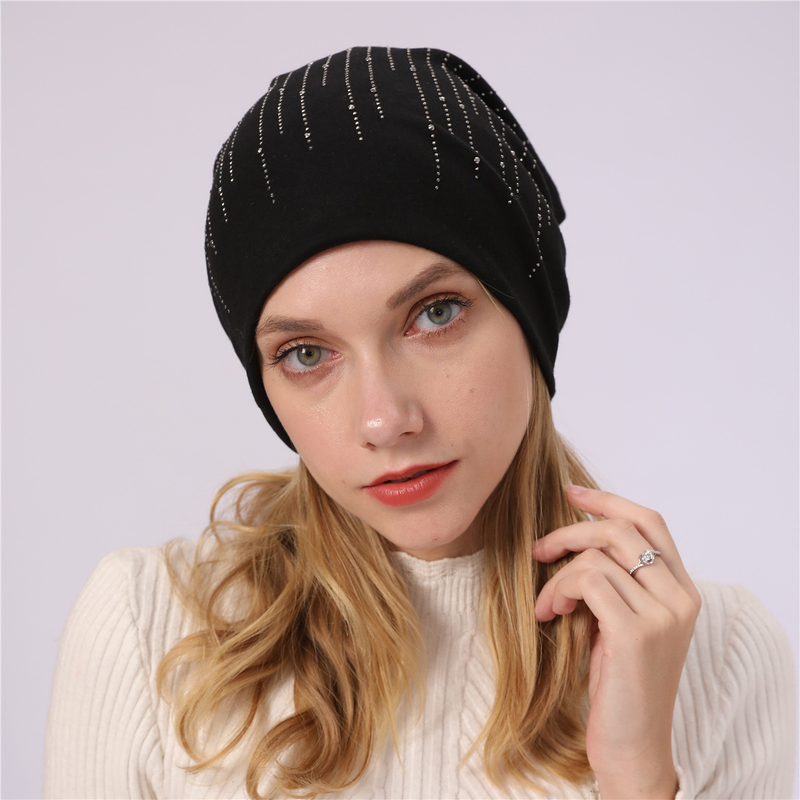 M965 nouveau automne/hiver Couple pull Double couche Imitation cachemire chaud diamant coton tissu chaud clair de lune chapeau_voghion.com