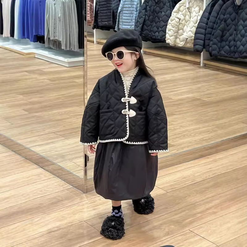 Winterkleding voor kinderen 2024, nieuwe Hanfu voor meisjes, schuine jas met rij knopen, Chinese stijl losse katoenen jas_voghion.com