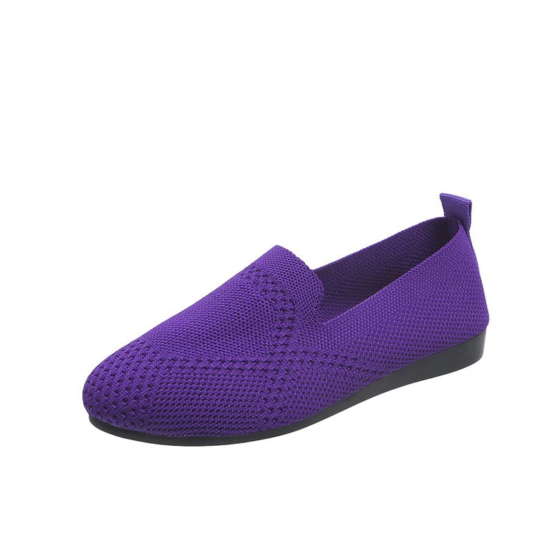 Großer, flacher Fly-Strick-Schuh mit flachem Boden für Damen, einfüßige, ausgehöhlte, einfarbige Lazy-Work-Schuhe_voghion.com
