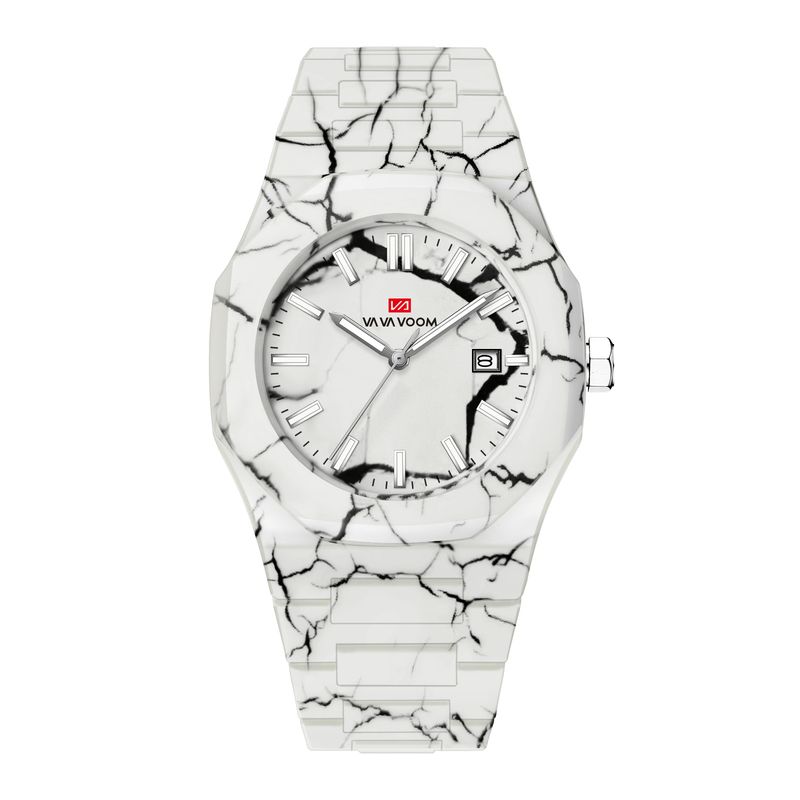 New Men Quartz Watch With Marble Pattern Calendar Clock Waterproof Men's Watch Silicone Strap Gift Watch_voghion.com