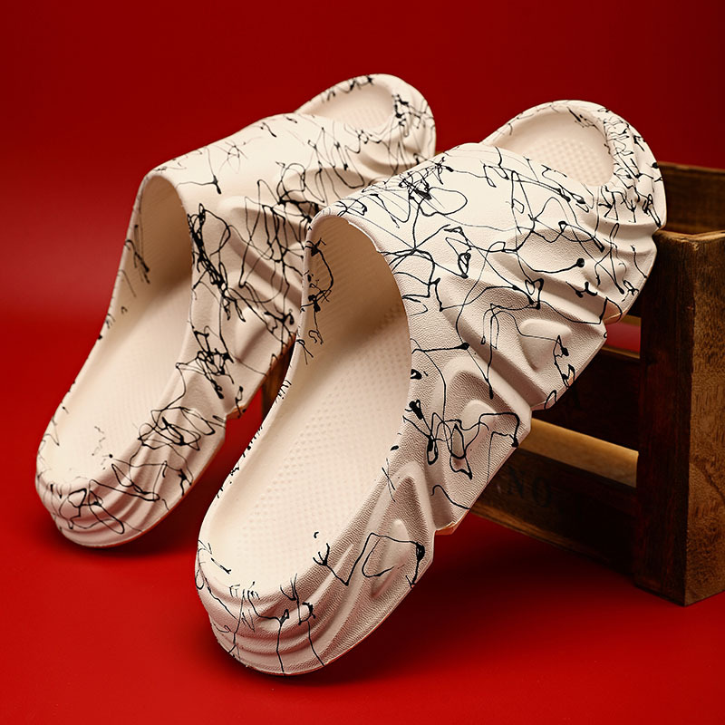 Pantofole da uomo estive, con due linee, stile bocca di pesce e graffiti, alla moda, da indossare all'aperto._voghion.com