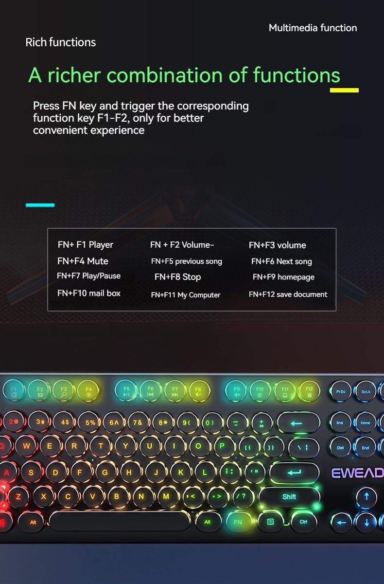 EWEADN GX330 Gaming Keyboard Wired, LED Backlight, Full-size Office Keyboard, Ergonomic, Games, Office, Window/laptop/pc_voghion.com