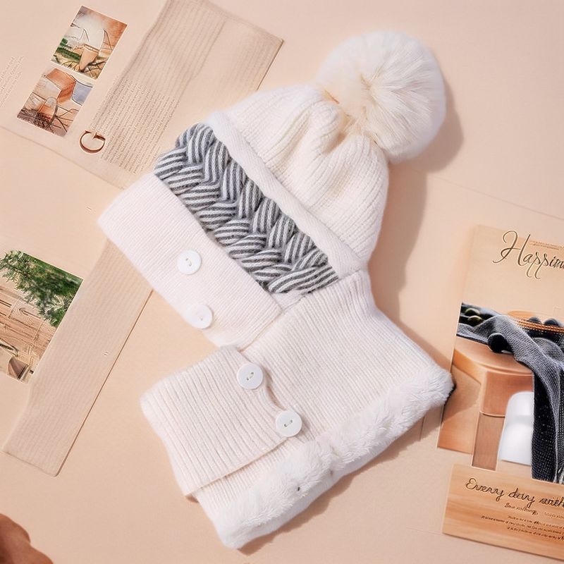 Caldo invernale per donna con sciarpa e mascherina, monopezzo in maglia di lana, foderato e ispessito, protezione per le orecchie, neve, mamma_voghion.com