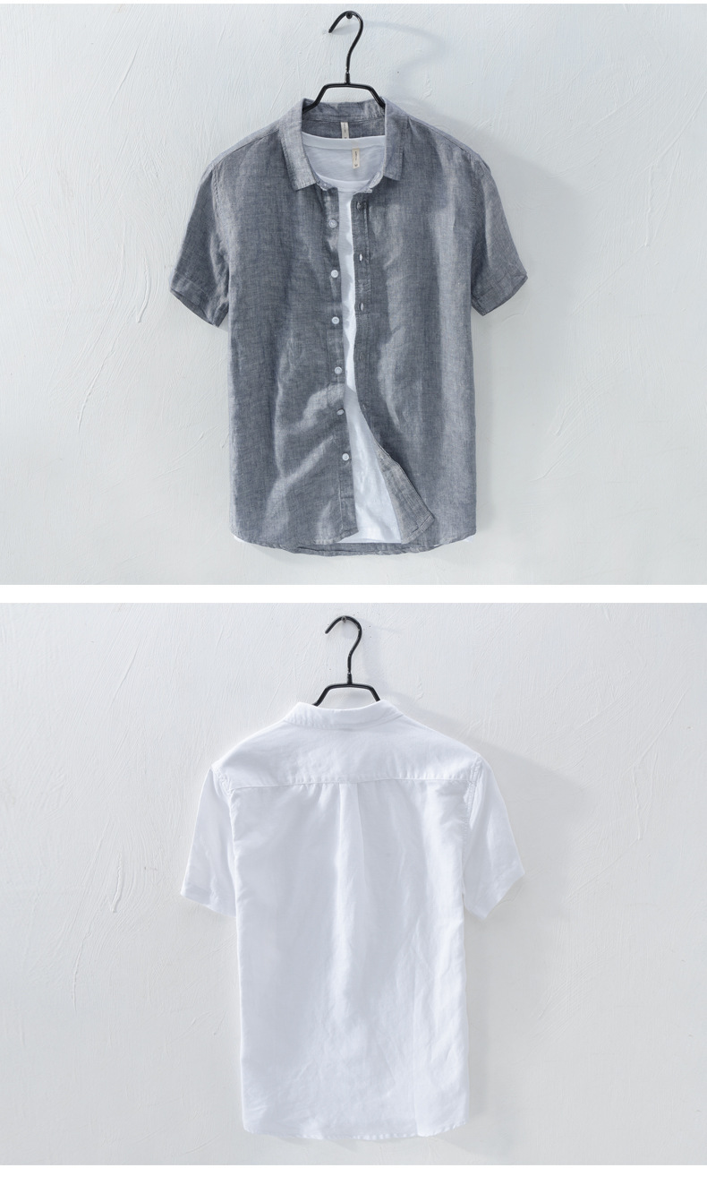 Nuovi prodotti estivi da uomo, semplici camicie a maniche corte da uomo in cotone e lino, camicie giovanili sottili e casual_voghion.com