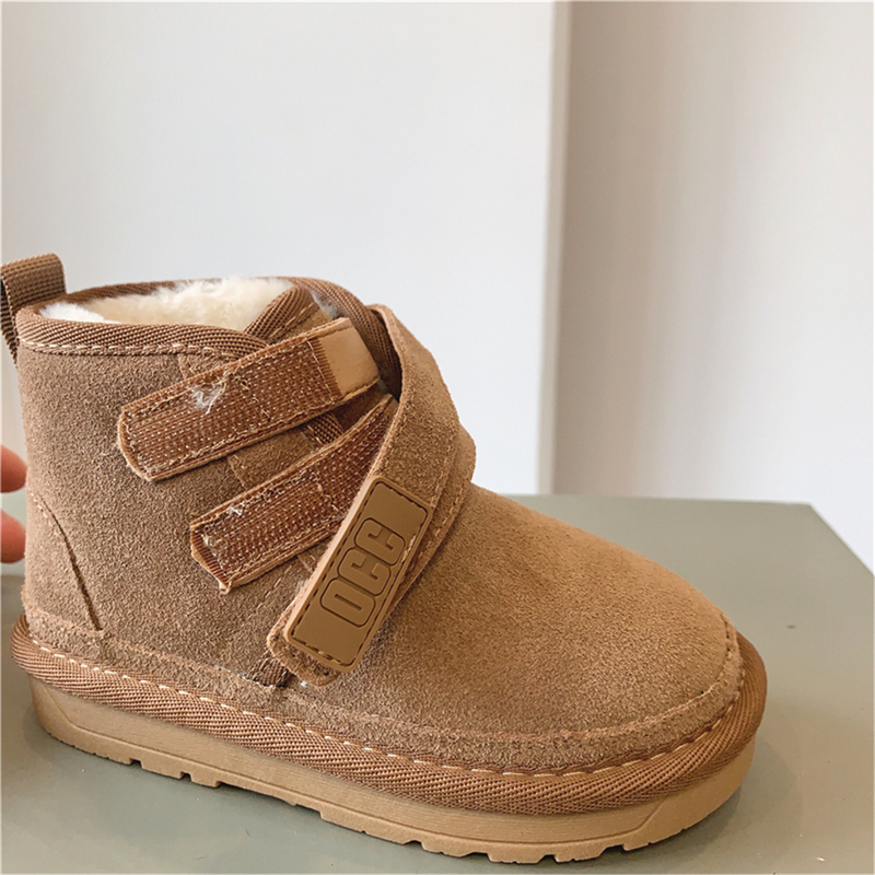 Stivali da neve per bambini in vera pelle smerigliata, stivali di cotone per ragazze stile Velcro, ispessiti e morbidi, ragazzi invernali 2023_voghion.com