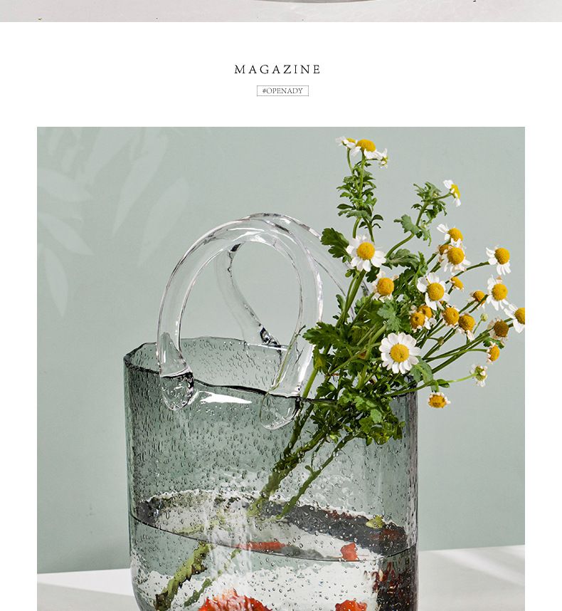 Trendy Creative Bag Handheld Basket Glass Transparent Hydroponic Arrangement Vase Flower Container Table Decoration_voghion.com