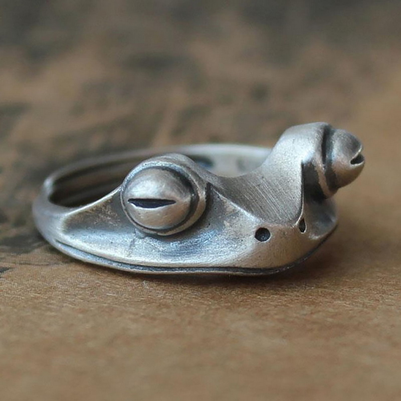 Mode Groda Padda Djur för Kvinnor Män Konstnärlig Design Retro Öppning Anpassningsbar Unisex Kvinnliga Statement Ringar Sier Färg Gåva_voghion.com