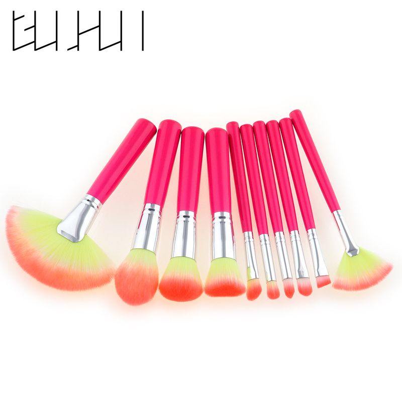10 pcs makeup brush set makeup tools crackle/yellow handle/red handle fan brush GUJHUI_voghion.com