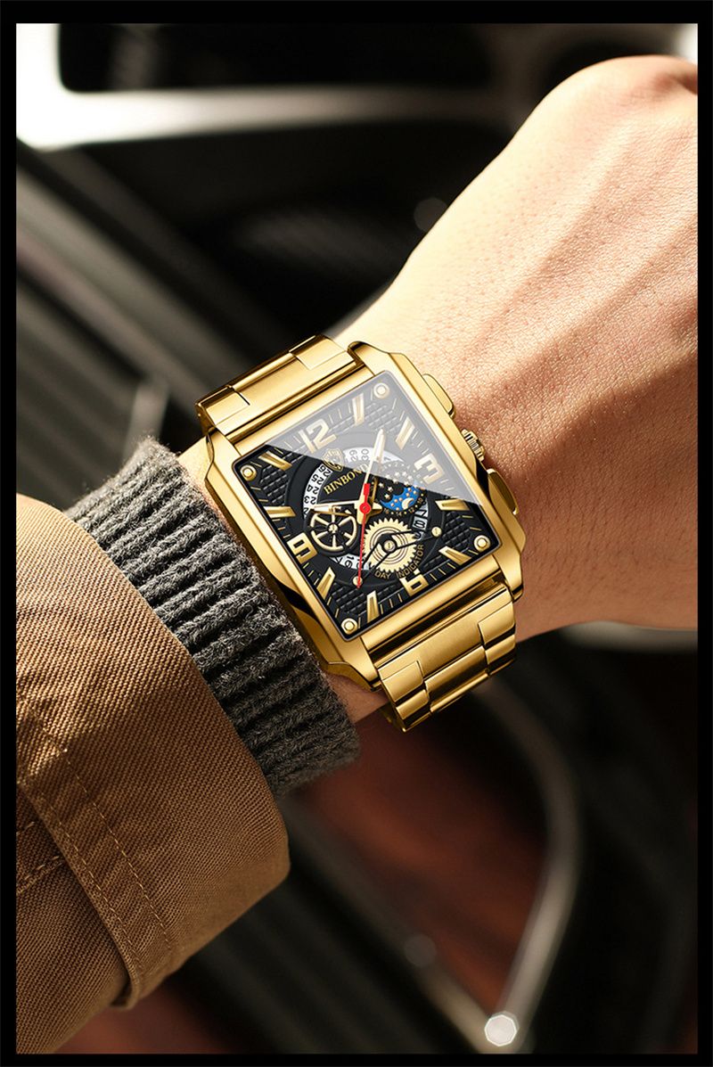 Authentic Men Watch Square Stainless Stee Waterproof Man Wristwatch Luxury Quartz Calendar Hollow Original_voghion.com