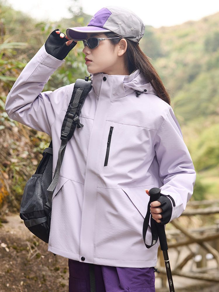 Herbst-Winter-Outdoor-3-in-1 für Männer und Frauen, winddicht, wasserabweisend, überdachbares Thermofutter, Wandern mit Kapuze_voghion.com