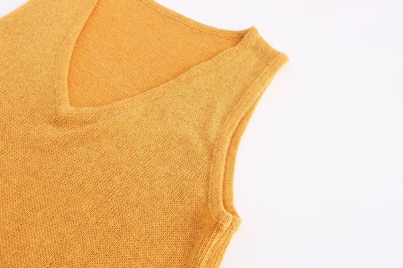 Dameskleding Zomermode Casual Diepe V-hals Vest Trekkoord Gebreid Dames Trui Pak Tweedelig Set_voghion.com