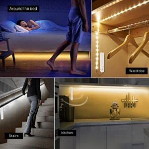 Tira de luces LED de 1 m con sensor de movimiento, luz nocturna LED activada, resistente al agua, flexible, para cama, armario, novedad_voghion.com