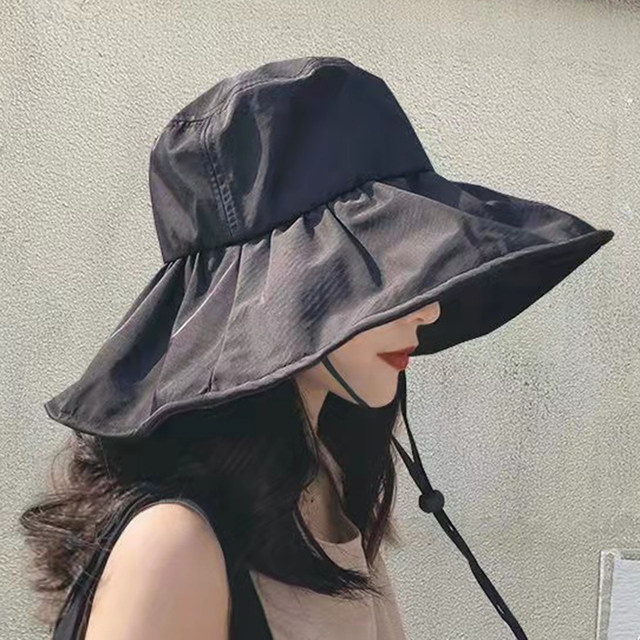 Cappello per protezione solare in gomma nera Cappello da pescatore con protezione UV pieghevole estivo a tesa larga da donna_voghion.com