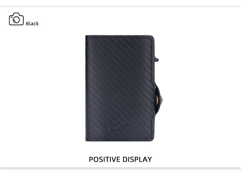 Baellery novo porta-cartões masculino de fibra de carbono RFID minimalista com fivela lateral e porta-cartões de metal com mola_voghion.com