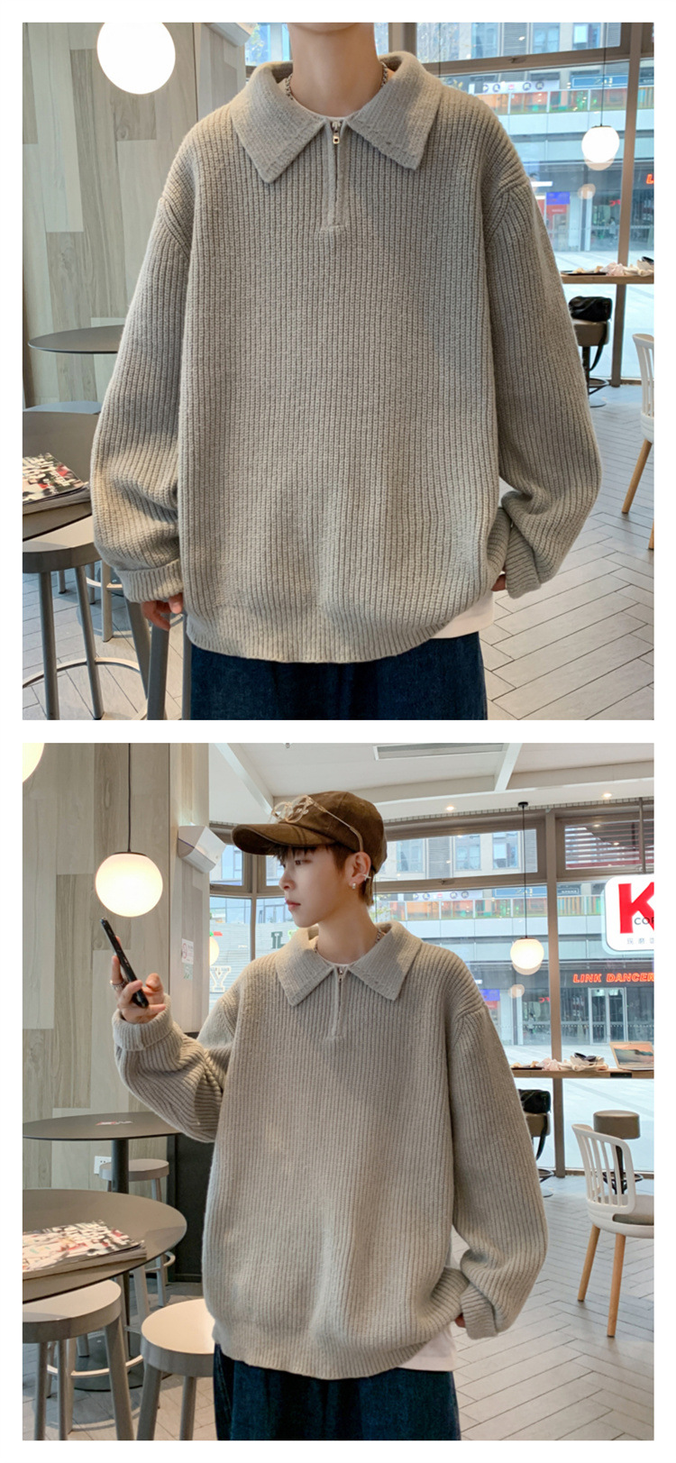 Men's Clothes Half Zip Polo Neck Sweater Men's Fall And Winter Pullover Sweater Day Trend Simple Casual Handsome Line Clothes_voghion.com
