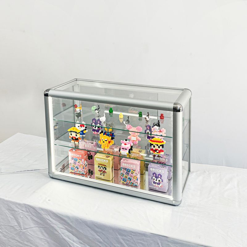Tempered Glass Top Display Cabinet With Sliding Glass Door And Lock, Standard Aluminum Frame, Display Cabinet With Sliding Glass Door, Lock And LED_voghion.com