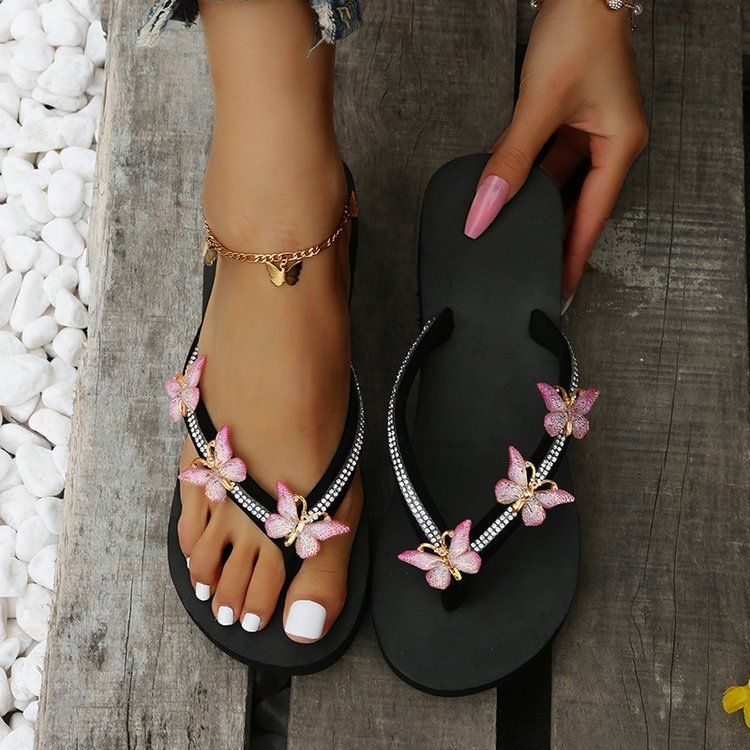 Stilvolle Strass Schmetterling Plattform Slipper Frauen Plus Größe Keil Slipper Frauen_voghion.com