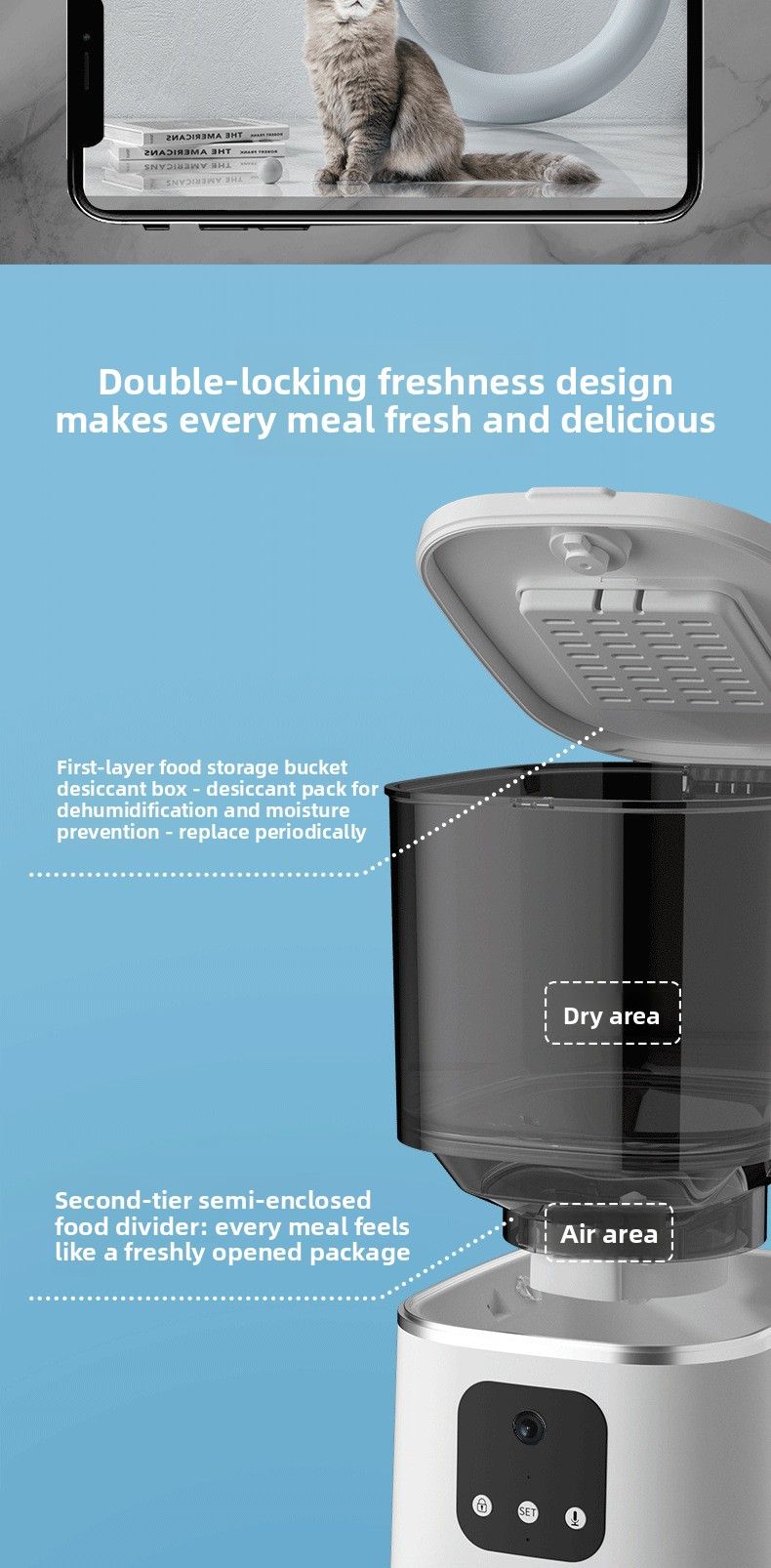 6L Large Capacity Automatic Pet Feeder With Timer, Button, And WiFi - Suitable For Cats And Dogs_voghion.com