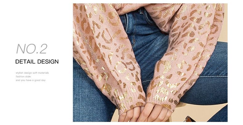 Shi Ying top a maniche lunghe largo da donna, pullover personalizzato con stampa leopardata metallizzata per donna_voghion.com