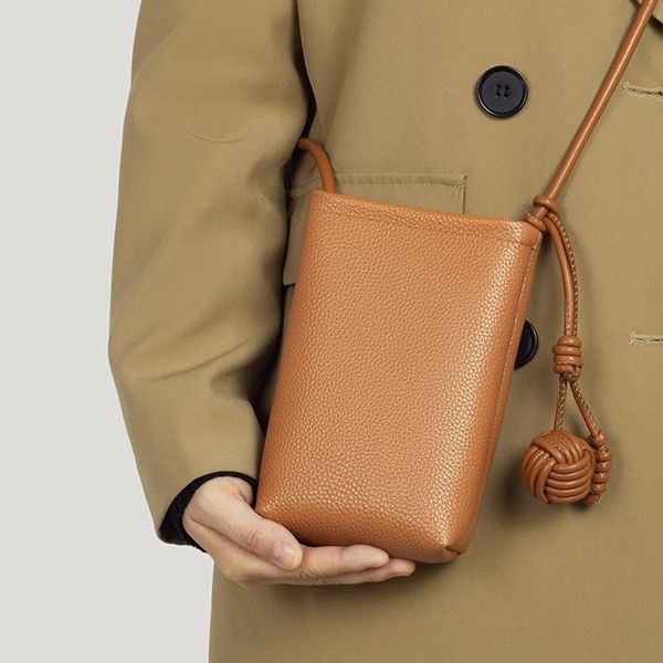 Borsa a tracolla piccola e versatile in vera pelle, con texture semplice, per telefono cellulare, per donna, fresca_voghion.com