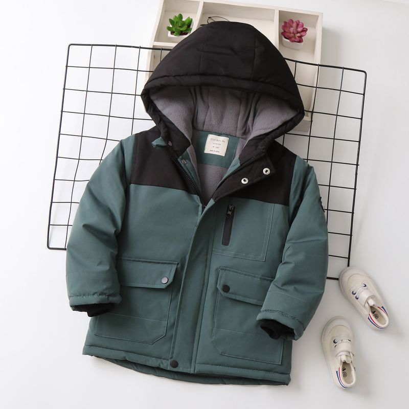 Boys' Color-Block Fleece-Lined Padded Jacket – Thick Winter Coat With Hood (120-170cm, 4 Colors)_voghion.com
