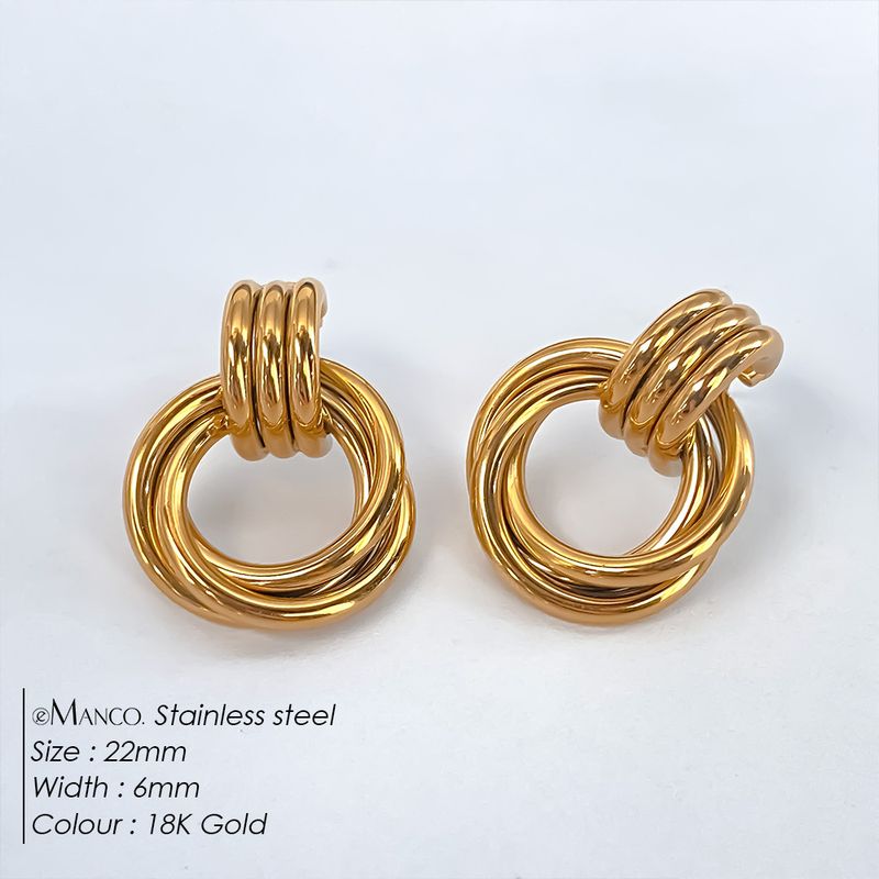 Orecchini geometrici in acciaio inossidabile eManco per donne e ragazze, orecchini pendenti a cerchio con nodo dorato spesso, orecchini alla moda_voghion.com