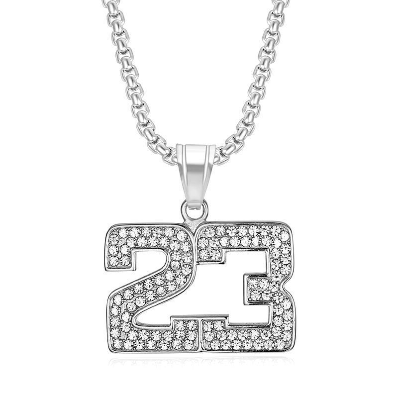 New Hip-Hop Jewelry Titanium Steel Gold-Plated Diamond-Studded Basketball Number 23 Pendant Necklace_voghion.com