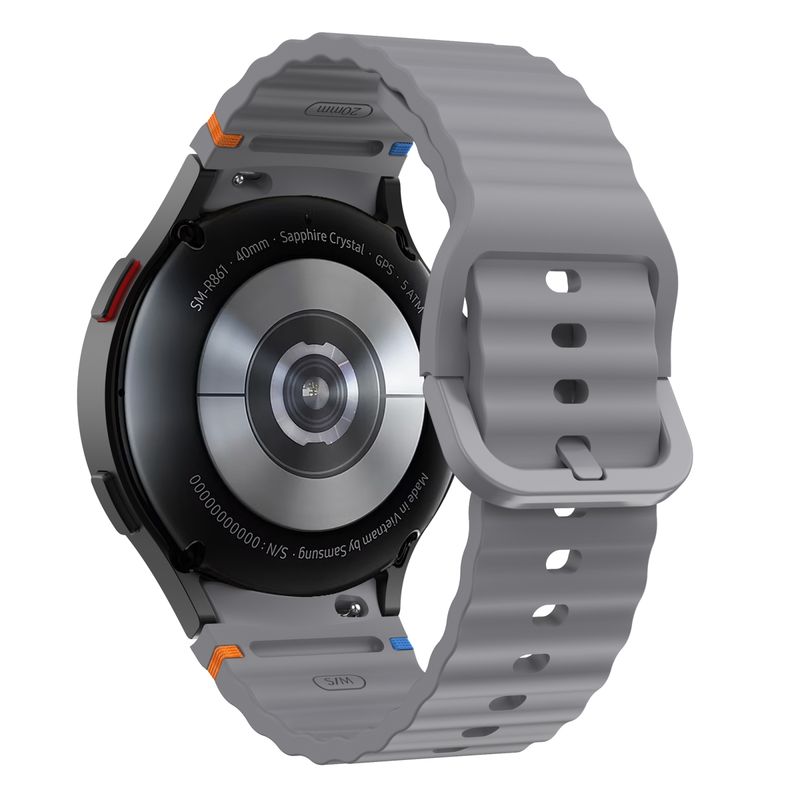Samsung Galaxy Watch 7 40 / 44mm aaltokuvioinen ommeltu silikonikellon ranneke (tummanharmaa)_voghion.com