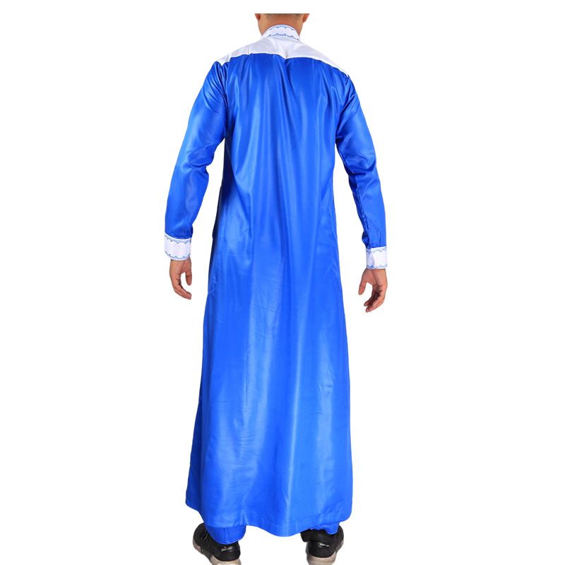 Herrenbekleidung Spleißen Stickerei Arabische Herrenrobe Zweiteiliges Set Stehkragen Langarm Hemdärmel Islamische Robe_voghion.com