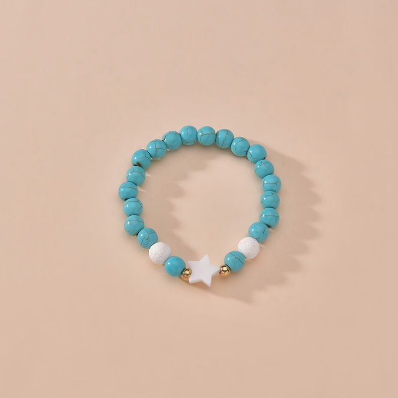 Fashionable Turquoise Round Bead Starfish Minimalist Women's Elastic Adjustable Bracelet_voghion.com