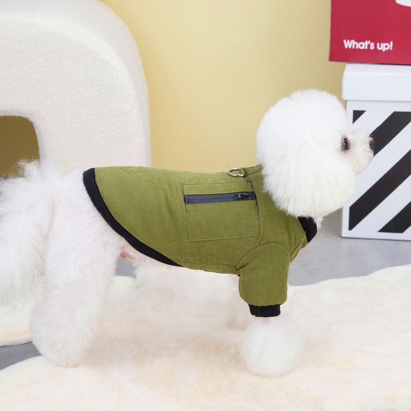Abbigliamento per animali domestici autunno/inverno per cani con anello di trazione e cappotto in cotone con cerniera in velluto 23 colori_voghion.com