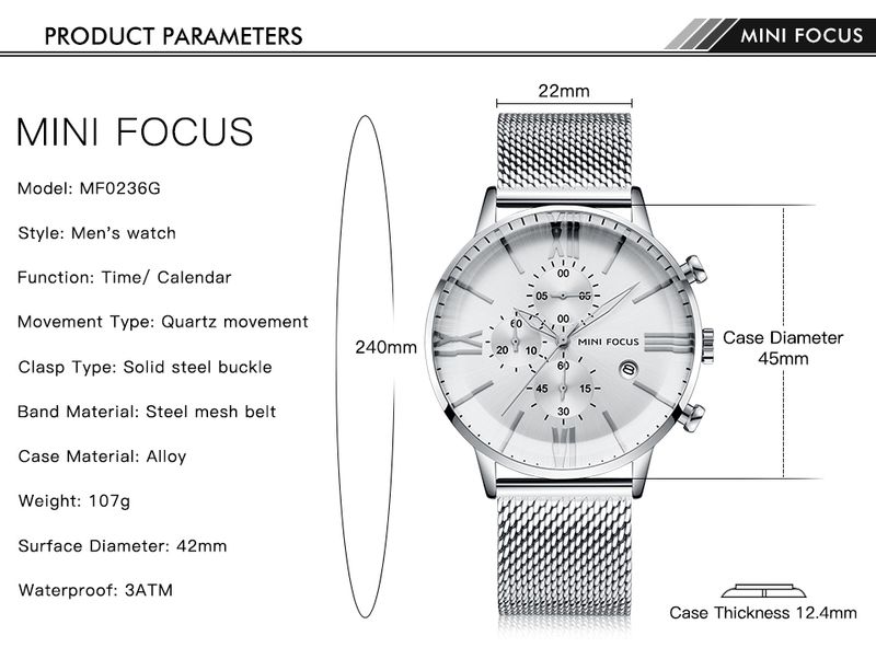 MINI FOCUS Orologio da polso da uomo con cronografo al quarzo, di marca superiore, con cinturino in maglia blu, Relógios Masculino, impermeabile fino a 3 bar, 0236G_voghion.com