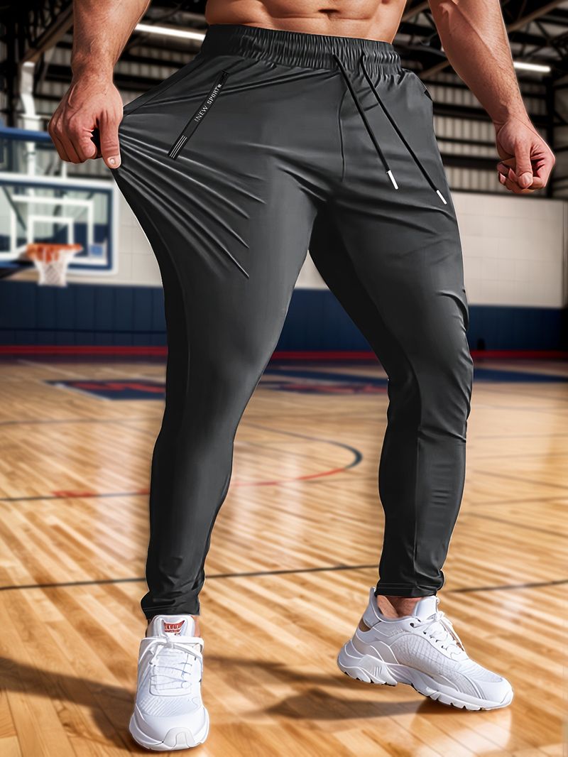 Schnelltrocknende, kühlende Sporthose für Herren aus feuchtigkeitsableitendem Material, atmungsaktiv und bequem für die Freizeit, gerader Schnitt – Schwarz_voghion.com