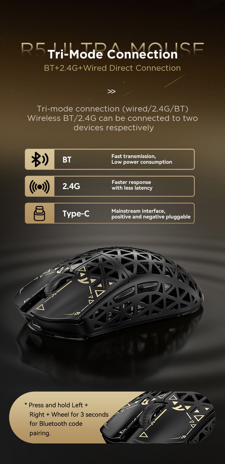 Ratón inalámbrico para juegos de fibra de carbono 8K, 42 g, ligero, PAW3950MAX, 42 000 DPI, ultraligero para esports FPS_voghion.com
