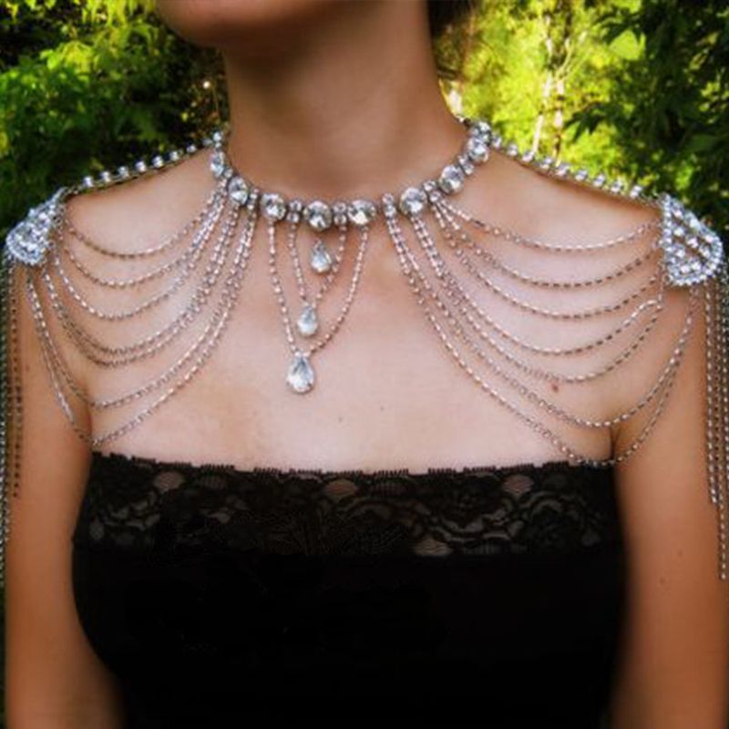 Beliebte Körperkette mit Strasssteinen, böhmische mehrschichtige Schulterkette mit Fransen, Körperkette für Damenaccessoires._voghion.com