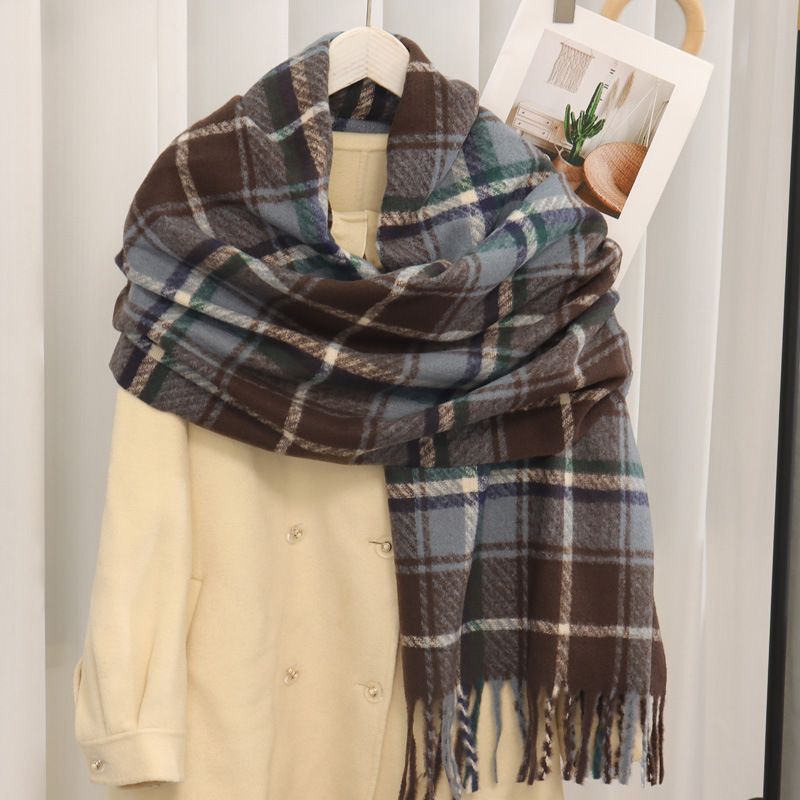 Cashmere Plaid Scarf Warm Thick Shawl Autumn Winter Korean Style High-end Versatile Neck Warmer For Women_voghion.com