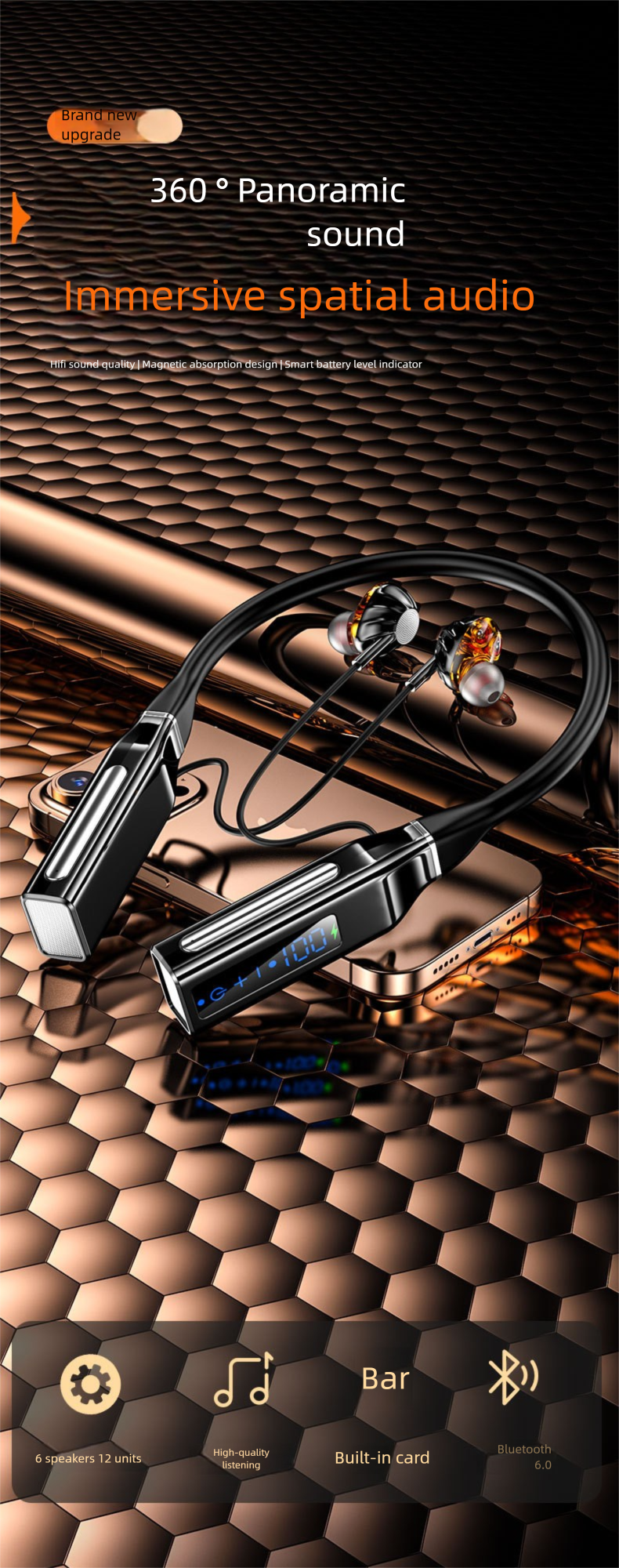 Nuove cuffie Bluetooth wireless 2025, alta qualità del suono, bassi profondi, doppio microfono ultra nitido, archetto da collo con cancellazione del rumore_voghion.com