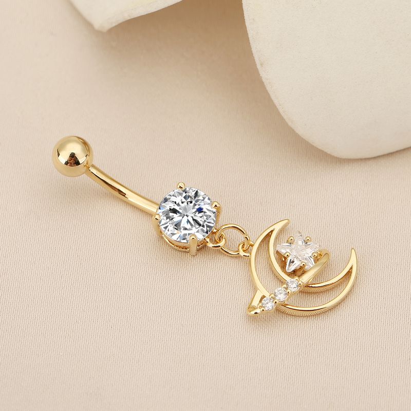 Piercing per ombelico con nappa a forma di stella e luna - Gioielli per piercing in zircone (alla moda e ipoallergenici)_voghion.com