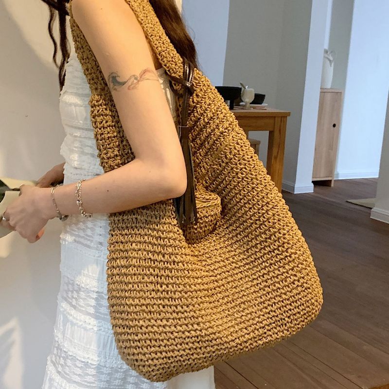 Commuting Large Capacity Straw For Women 2025 New Forest Style Woven Beach Vacation Shoulder Bag_voghion.com