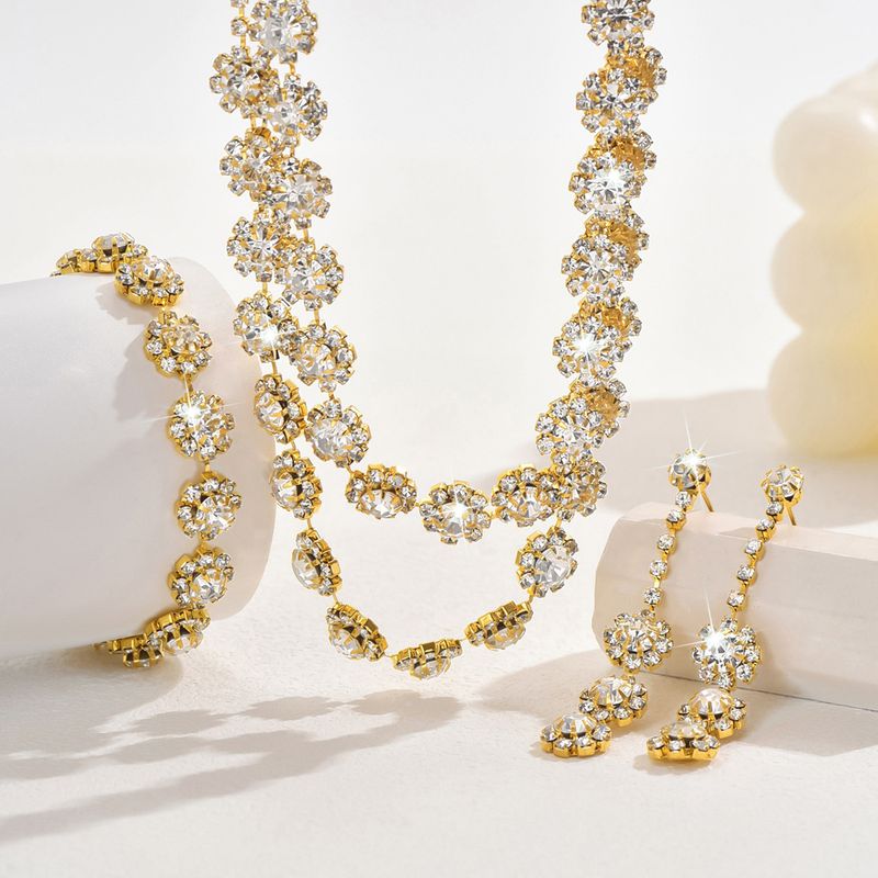 Conjunto de joyas para mujer, joyería de moda, venta al por mayor, accesorios de boda, conjunto de collar y pendientes de diamantes con girasol de doble capa, joyería_voghion.com