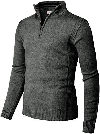 Męski luźny, dopasowany sweter typu pullover, długi rękaw, dzianinowy, zapinany na zamek błyskawiczny, kołnierzyk typu stójka, koszulka polo_voghion.com