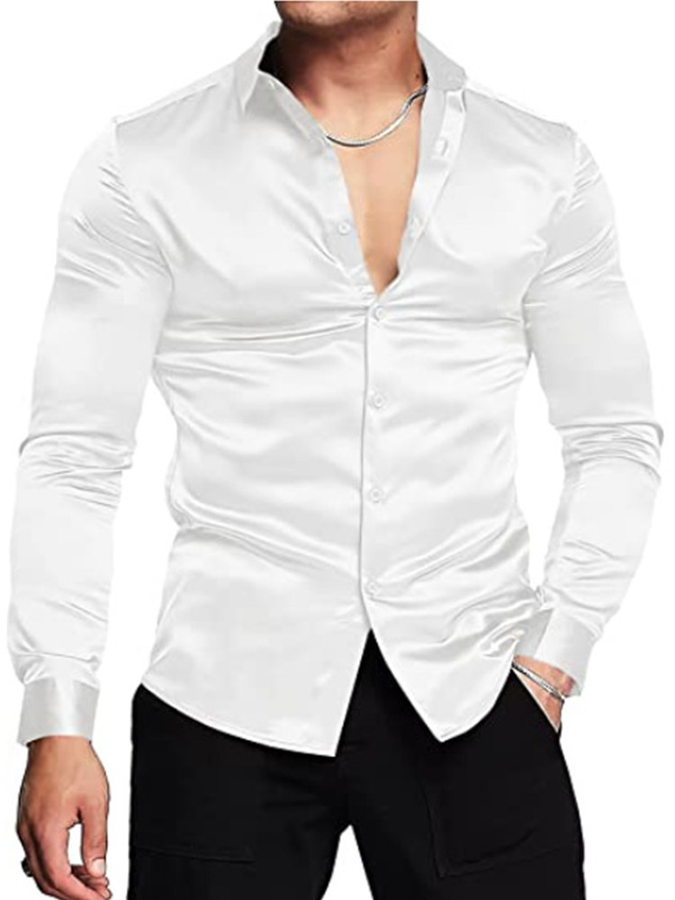 2022 Autumn Fashion Men's Glossy Solid Color Prom Shirt_voghion.com