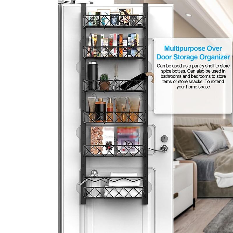 6-Tier Over The Door Pantry Organizer Metal Hanging Spice Rack For Kitchen Black_voghion.com