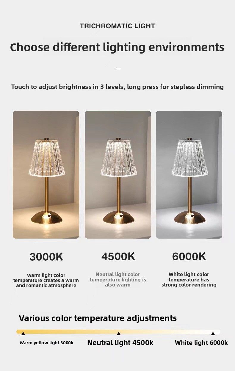 Lampada da comodino in cristallo, atmosfera di lusso, piccola lampada da notte ricaricabile, camera da letto principale, atmosfera di lusso_voghion.com