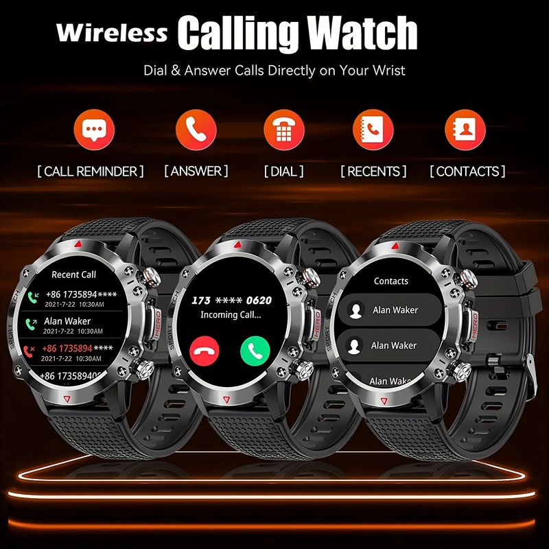 Orologio intelligente JELLOO con chiamate wireless, schermo rotondo da 3,53 cm e molteplici modalità sportive, perfetto per uomini e donne, per iPhone e Android, batteria da 450 mAh Trac_voghion.com