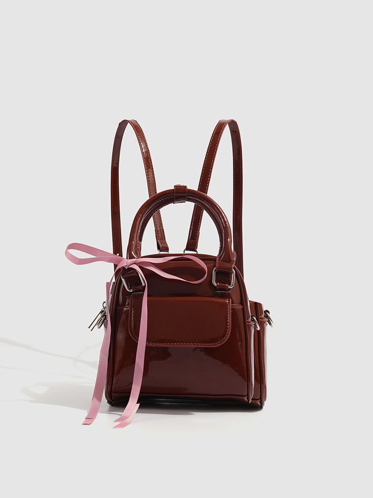 Elegante zaino in vernice color cioccolato, piccola borsa a tracolla, alla moda e versatile._voghion.com