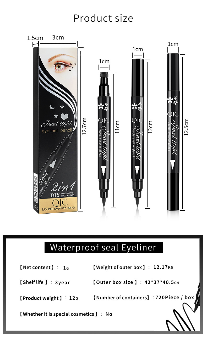 QIC Qini sigillo decorativo con motivo a colori impermeabile, asciugatura rapida, eyeliner a doppia testa senza sbavature_voghion.com