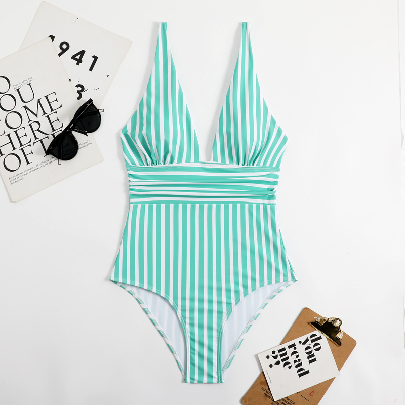 Womens Swimsuit Printed women's one piece striped triangular swimsuit soft bag new beach bikini_voghion.com