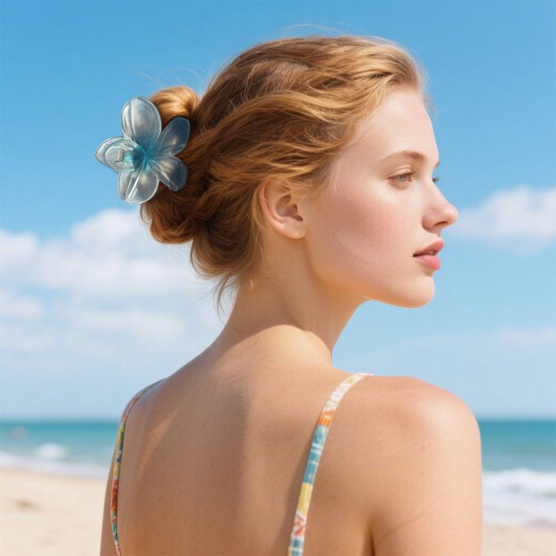 Vacation Style Iridescent Plumeria Hair Clip - Southeast Asian Beach Elegant Girlish Updo Claw Clip - Fresh Sweet Hair Accessory_voghion.com